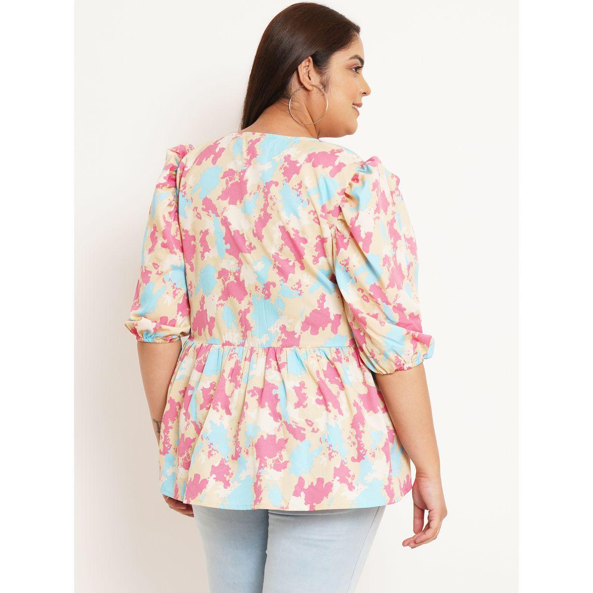 U&F X Styli  Plus All Over Print Regular Top with Puff Sleeves-women-clothing-shirtsandblouses-blouses-image-4