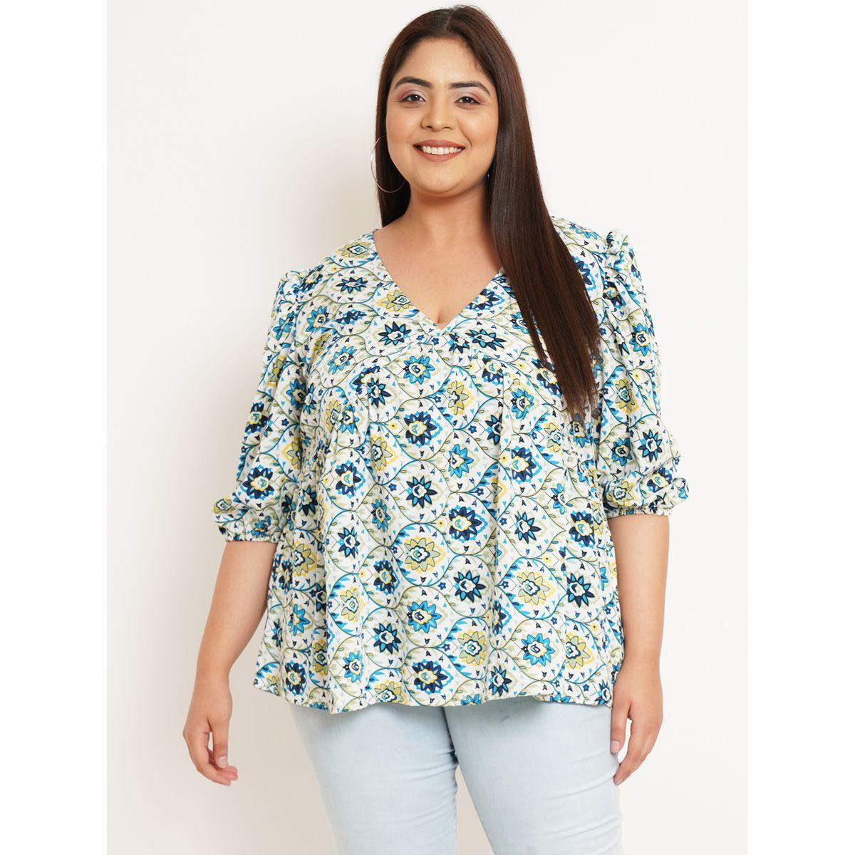 U&F X Styli  Plus All Over Print Regular Top with Puff Sleeves-women-clothing-shirtsandblouses-blouses-image-1
