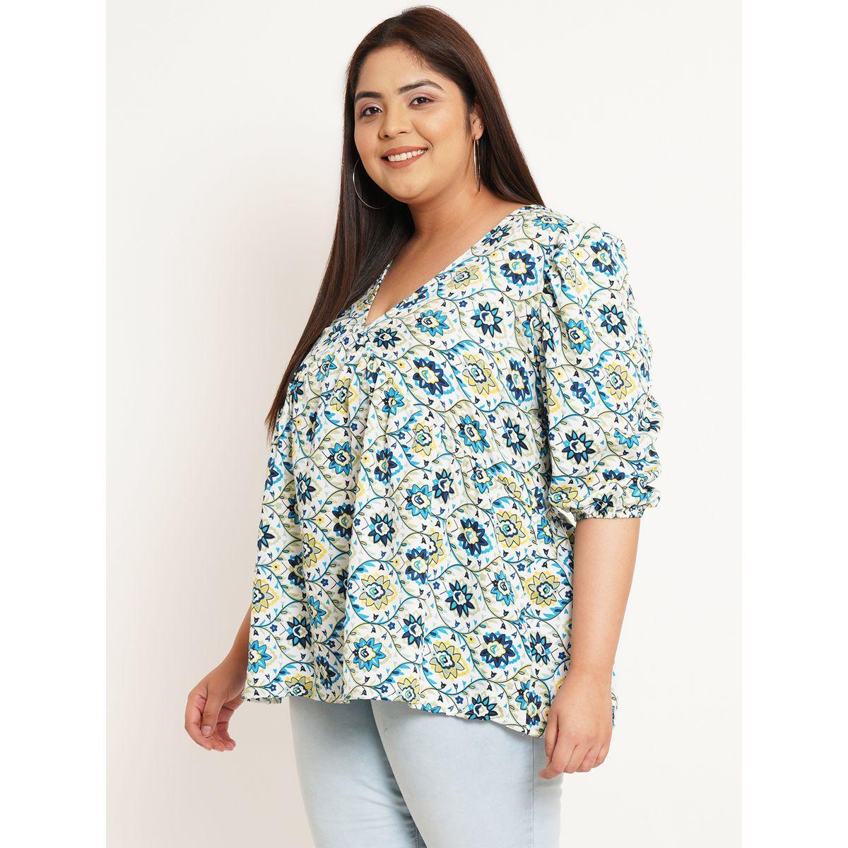 U&F X Styli  Plus All Over Print Regular Top with Puff Sleeves-women-clothing-shirtsandblouses-blouses-image-2