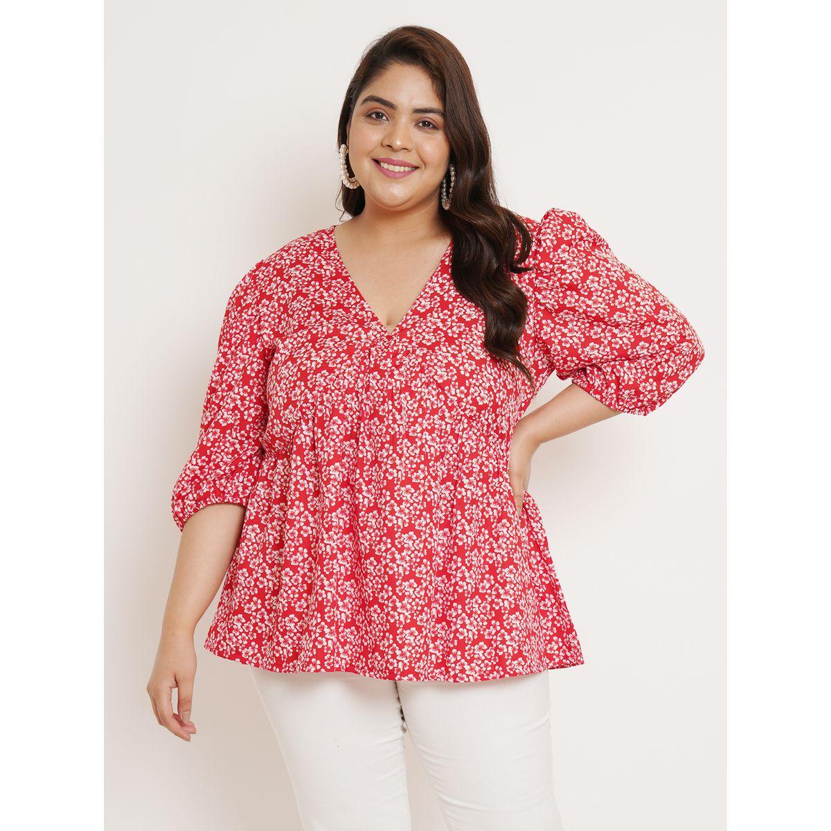 U&F X Styli  Plus Floral Print Regular Top with Puff Sleeves-women-clothing-shirtsandblouses-blouses-image-1