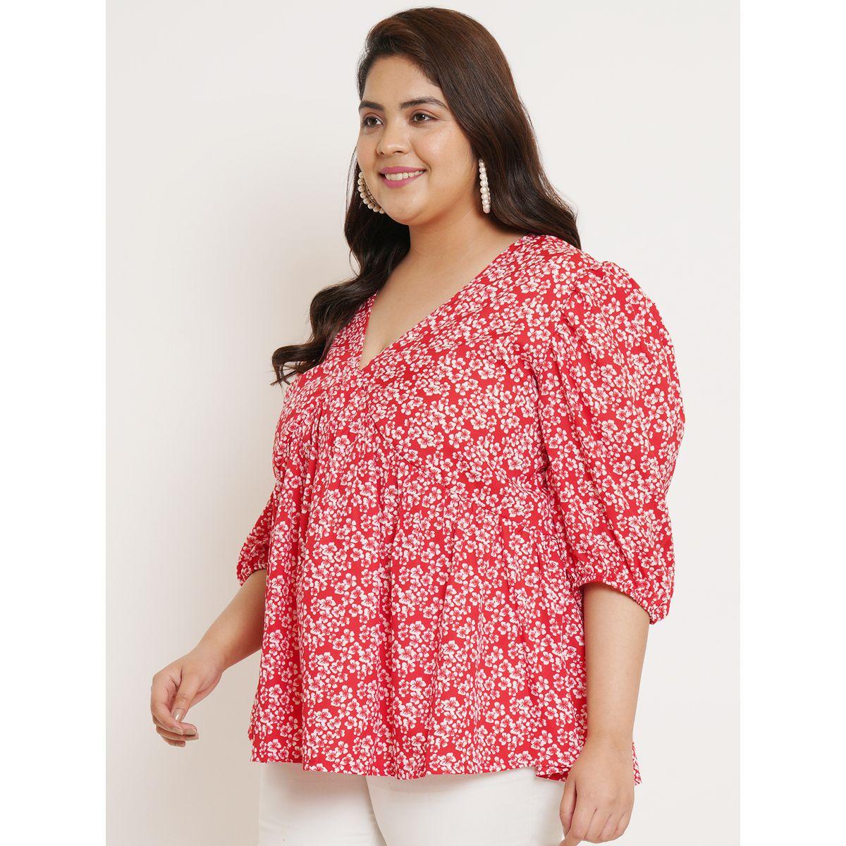 U&F X Styli  Plus Floral Print Regular Top with Puff Sleeves-women-clothing-shirtsandblouses-blouses-image-2