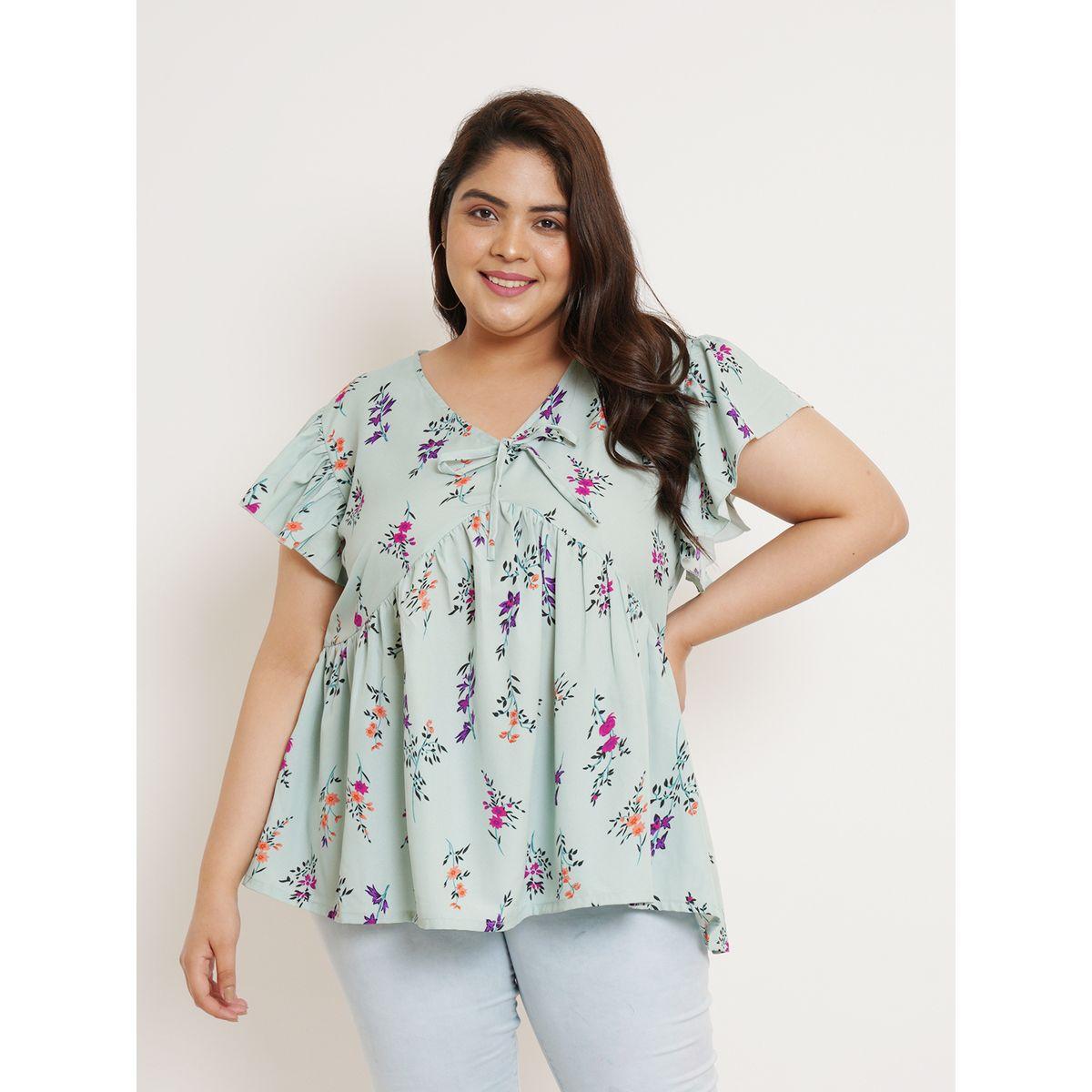 U&F X Styli  Plus Floral Print Frill Sleeves Empire Top-women-clothing-shirtsandblouses-blouses-image-1