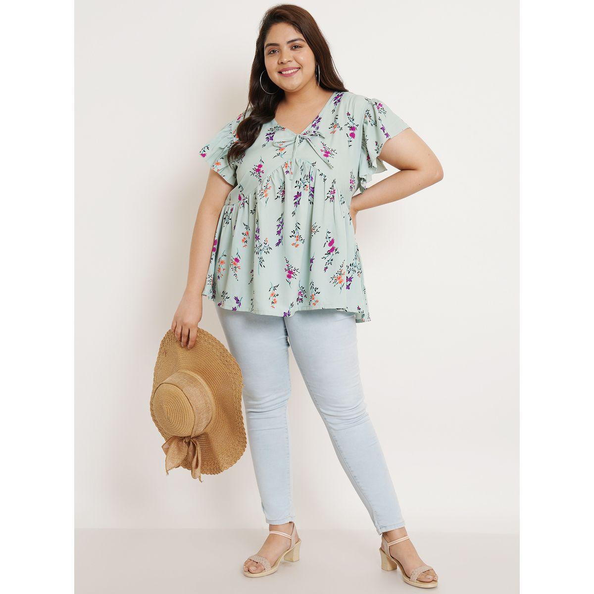 بلوزة بمقاس كبير وطبعة زهور مع اكمام بكشكش يو آند إف × ستايلي-women-clothing-shirtsandblouses-blouses-image-3