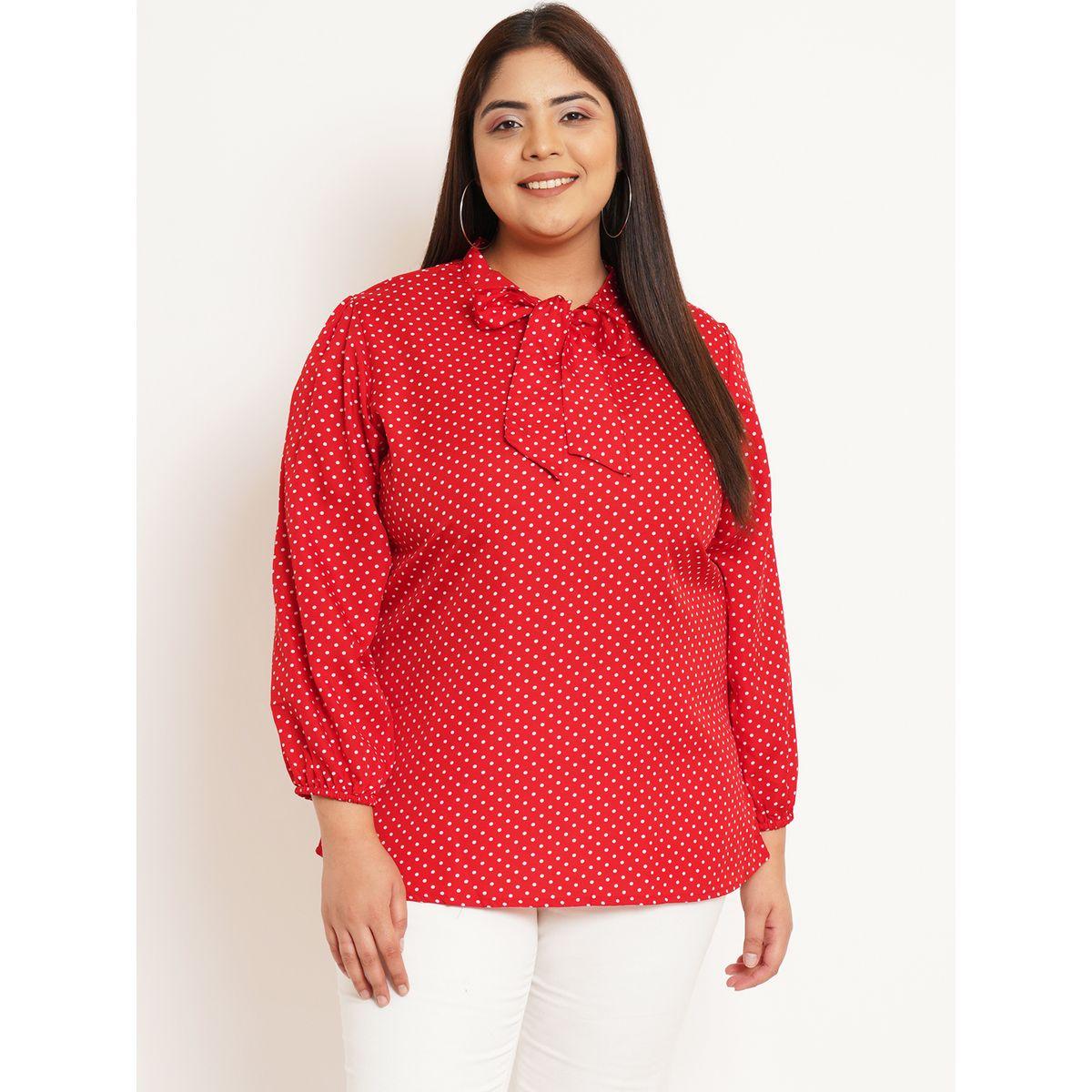 U&F X Styli  Plus Polka Dot Print Tie-Up Neck Crepe Top-women-clothing-shirtsandblouses-blouses-image-1