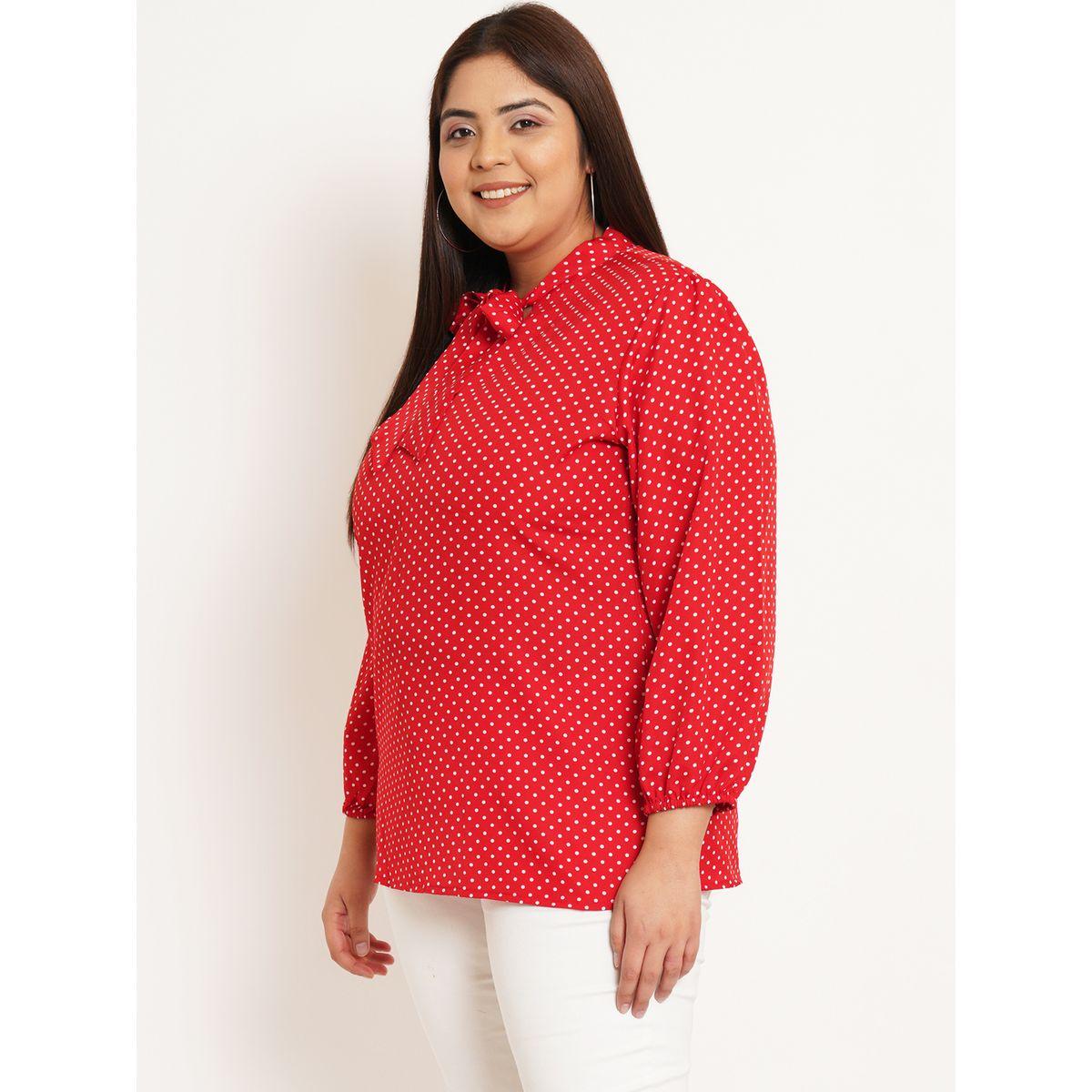 U&F X Styli  Plus Polka Dot Print Tie-Up Neck Crepe Top-women-clothing-shirtsandblouses-blouses-image-2
