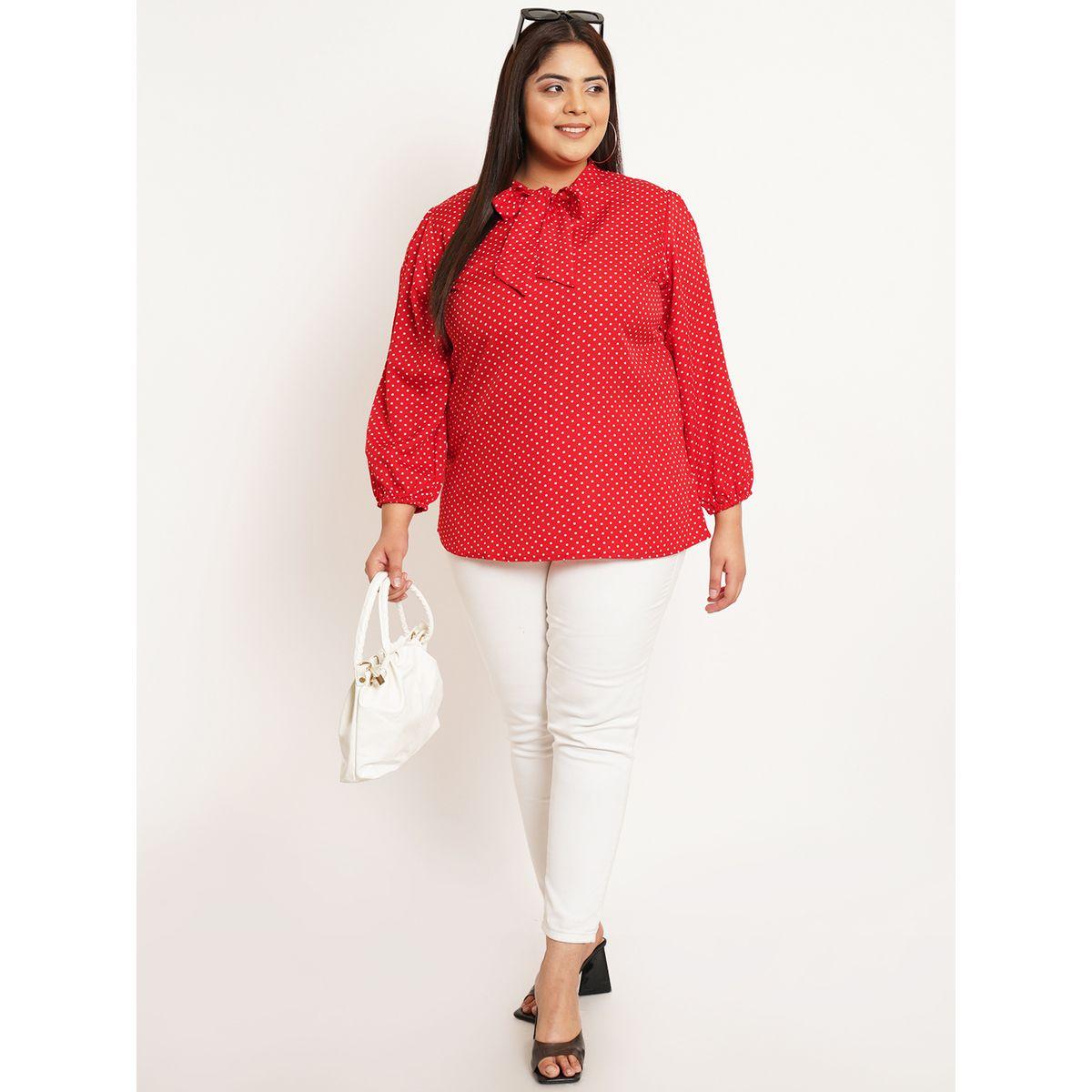 U&F X Styli  Plus Polka Dot Print Tie-Up Neck Crepe Top-women-clothing-shirtsandblouses-blouses-image-3
