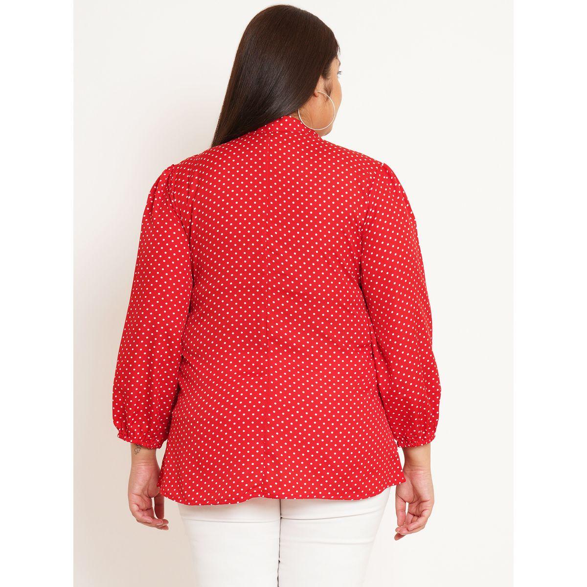 U&F X Styli  Plus Polka Dot Print Tie-Up Neck Crepe Top-women-clothing-shirtsandblouses-blouses-image-4