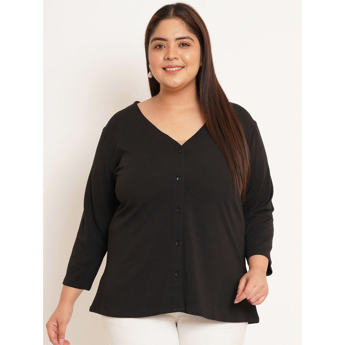 بلوزة سادة بمقاس كبير مع ازرار غلق يو آند إف × ستايلي-women-clothing-shirtsandblouses-blouses-image-4