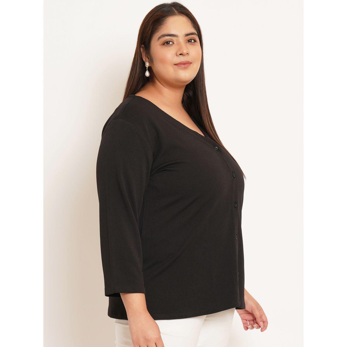 U&F X Styli  Plus Solid V Neck Top with Buttons-women-clothing-shirtsandblouses-blouses-image-2