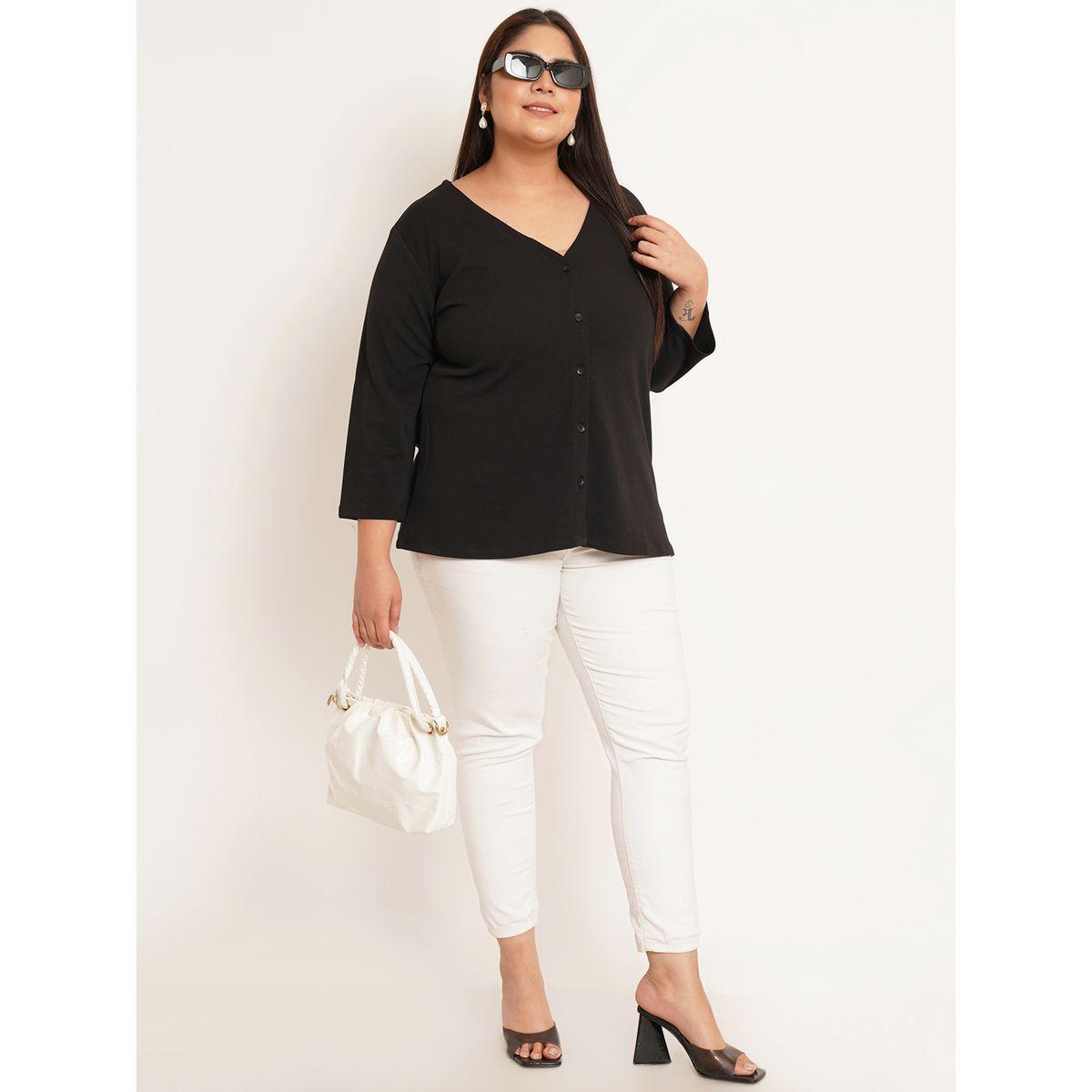 U&F X Styli  Plus Solid V Neck Top with Buttons-women-clothing-shirtsandblouses-blouses-image-3
