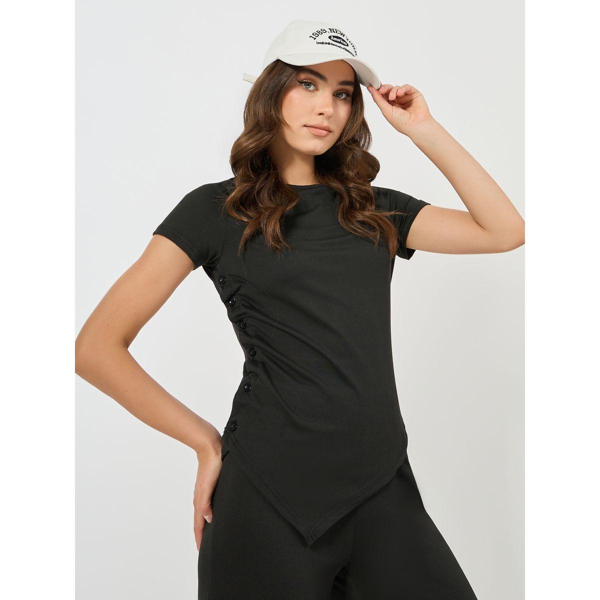 Styli Asymmetric Hem Button Detail Knit Top & Jogger Co-Ords-women-clothing-coordsets-image-3