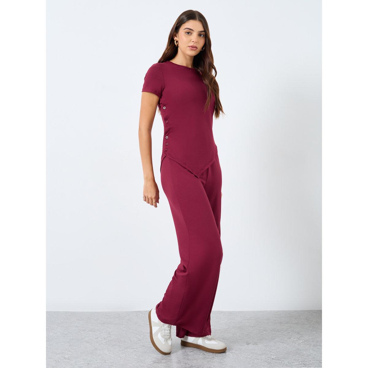 Styli Asymmetric Hem Button Detail Knit Top and Jogger Co-Ords-women-clothing-coordsets-image-1