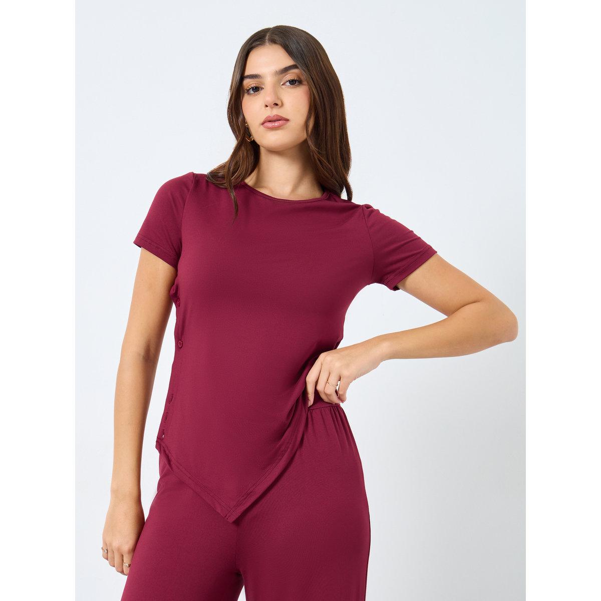 Styli Asymmetric Hem Button Detail Knit Top and Jogger Co-Ords-women-clothing-coordsets-image-2