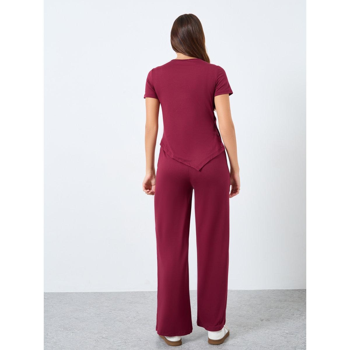 Styli Asymmetric Hem Button Detail Knit Top and Jogger Co-Ords-women-clothing-coordsets-image-5