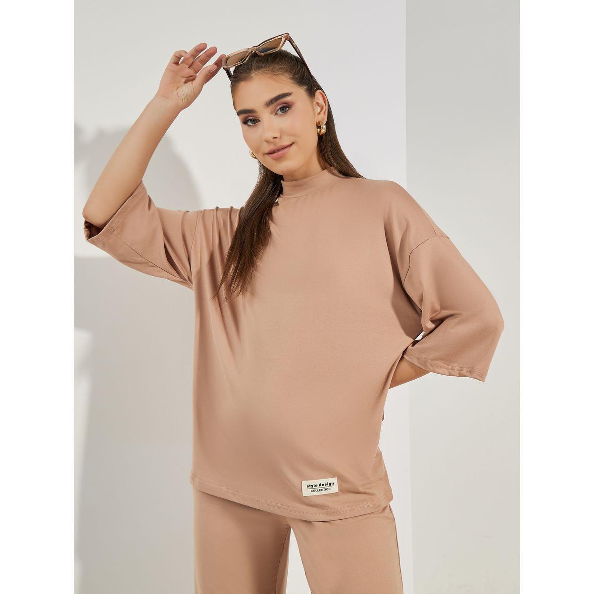 Styli Relaxed Fit High Neck T-Shirt & Joggers Co-Ords-women-clothing-coordsets-image-2