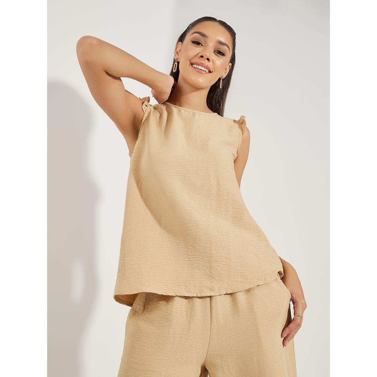 طقم منسق من بنطال بارجل واسعة وبلوزة باكمام كشكش-women-clothing-coordsets-image-2