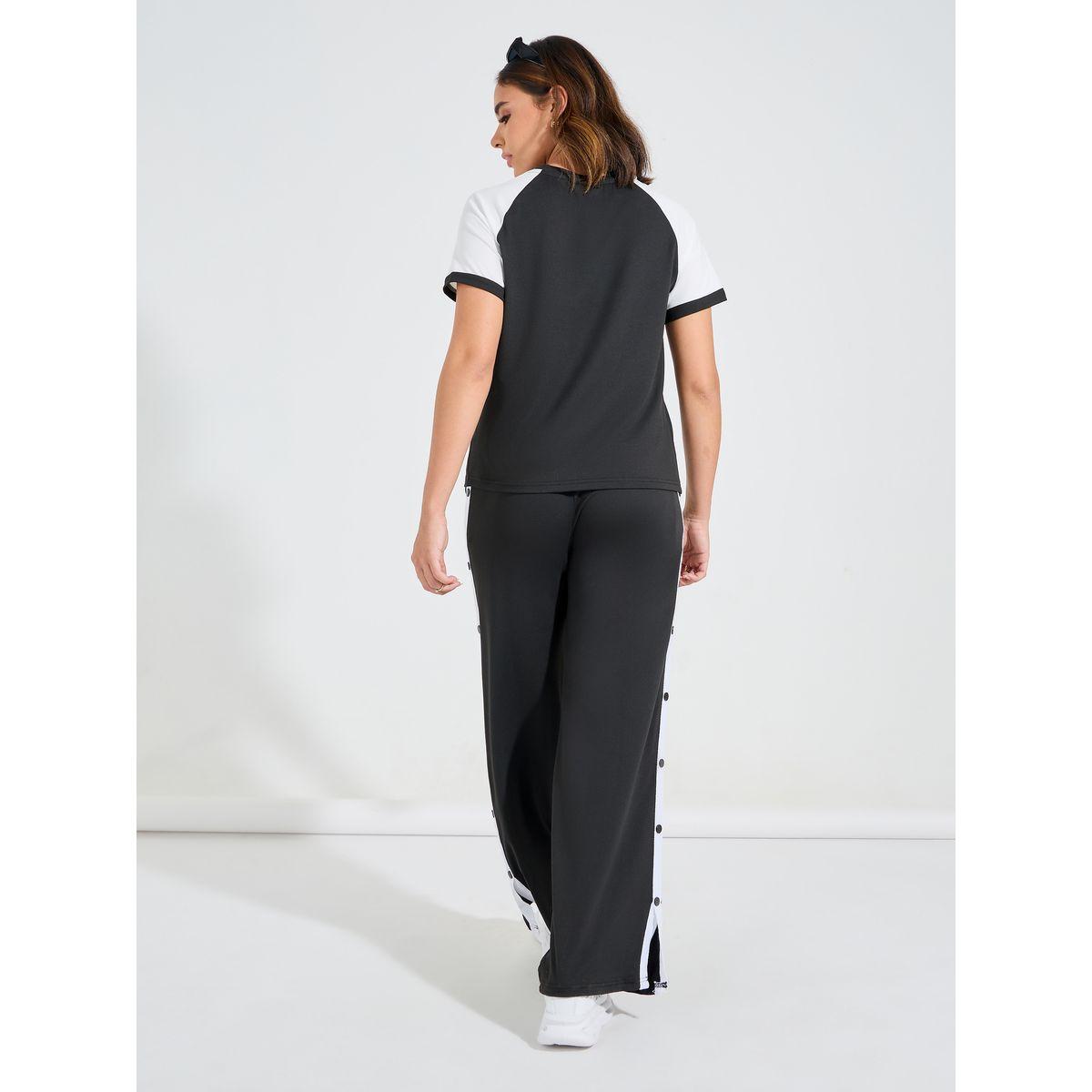 Styli Color Block Slogan Print T-Shirt & Side Popper Button Joggers Co-Ords-women-clothing-coordsets-image-7
