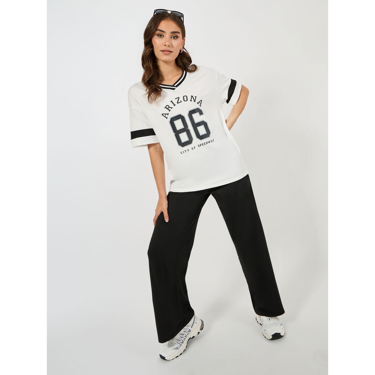 Styli Varsity Slogan T-Shirt & Wide Leg Jogger Co-Ords-women-clothing-coordsets-image-1