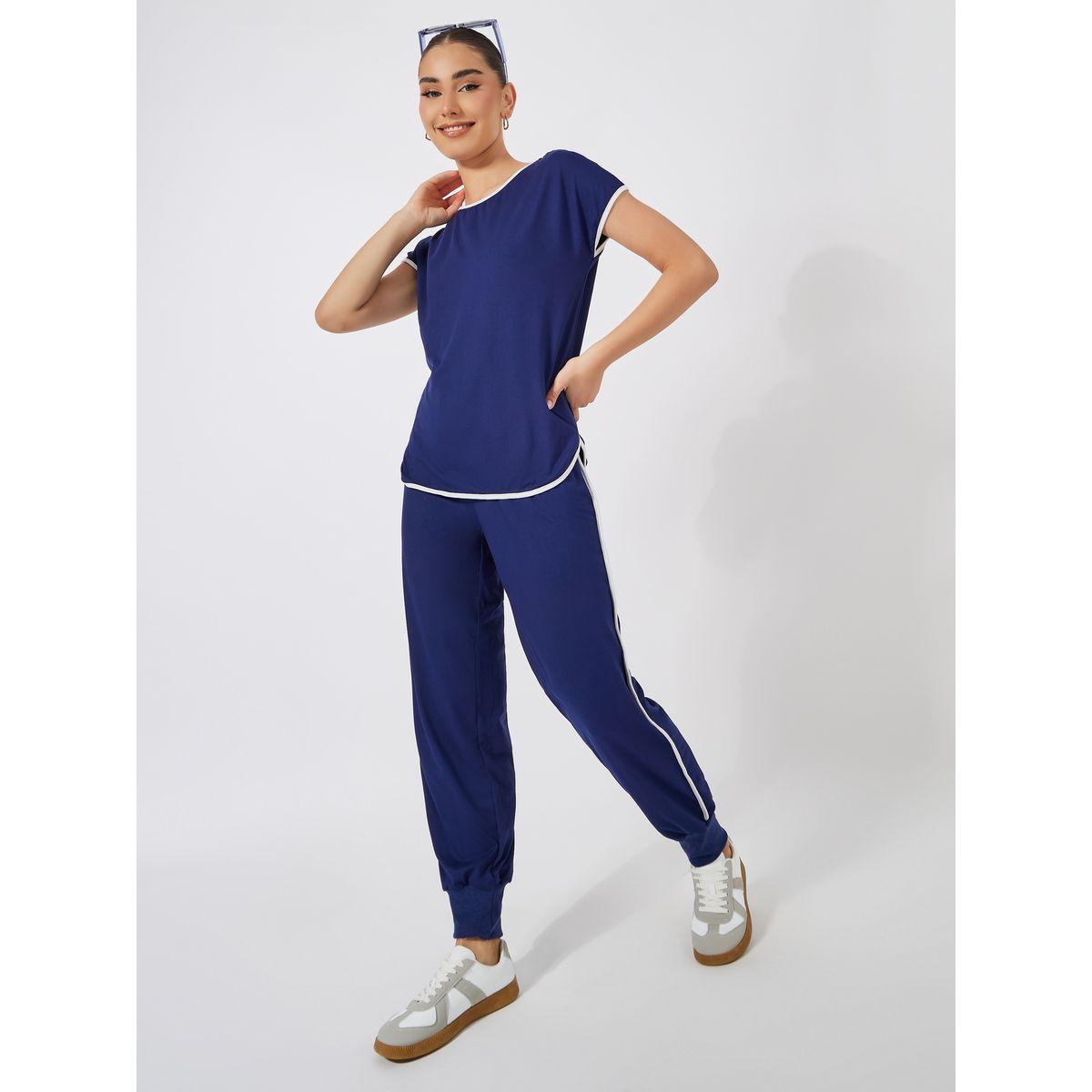Styli Contrast Piping Detail T-Shirt & Joggers Co-Ords-women-clothing-coordsets-image-1
