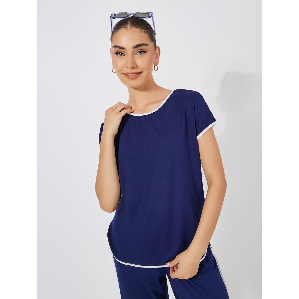 Styli Contrast Piping Detail T-Shirt & Joggers Co-Ords-women-clothing-coordsets-image-2