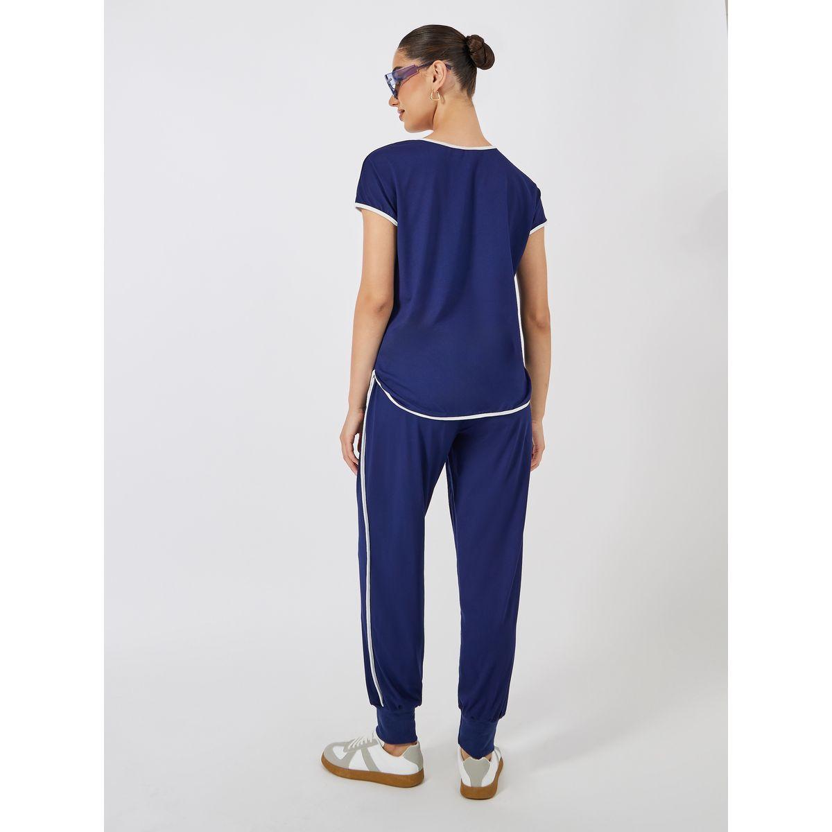 Styli Contrast Piping Detail T-Shirt & Joggers Co-Ords-women-clothing-coordsets-image-6