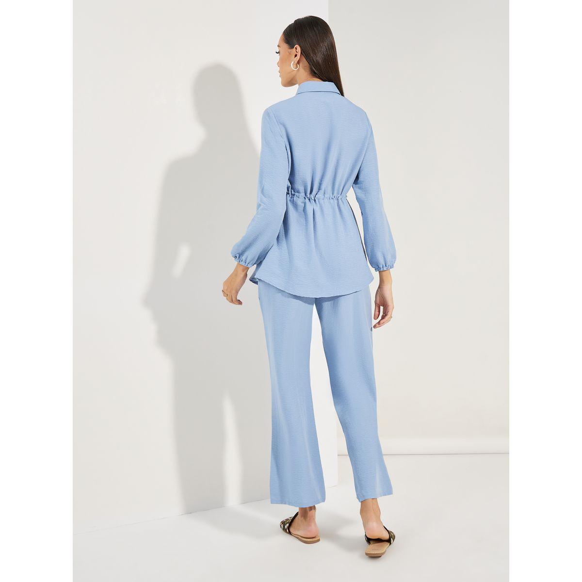 بنطال بارجل واسعة مع بلوزة بخصر مزمومة-women-arabicclothing-sets-image-6