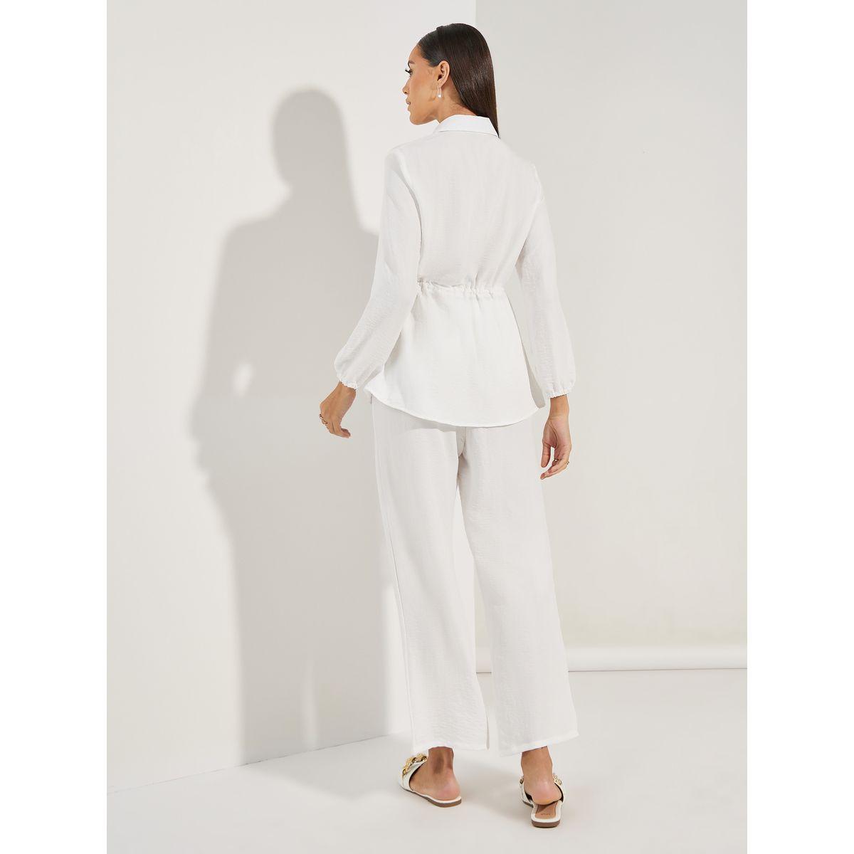 Styli Longline Ruched Waist Shirt & Wide Leg Pants Modest Set-women-arabicclothing-sets-image-5