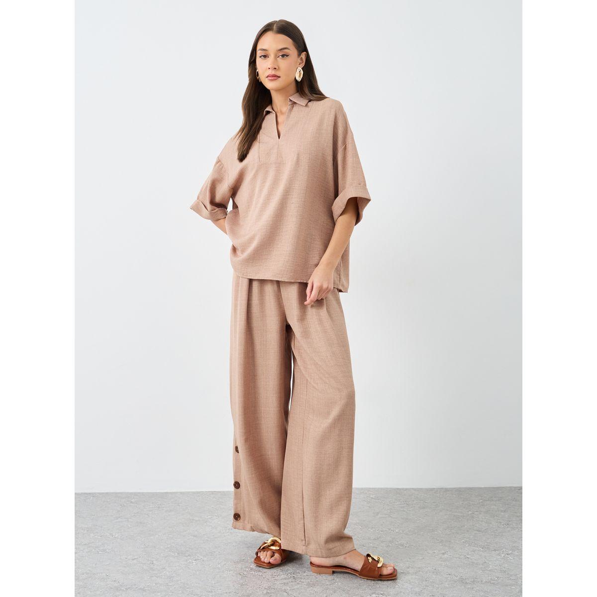 Amirah X Styli Oversized Short Sleeve Top and Wide Leg Pants Modest Set-women-clothing-coordsets-image-2