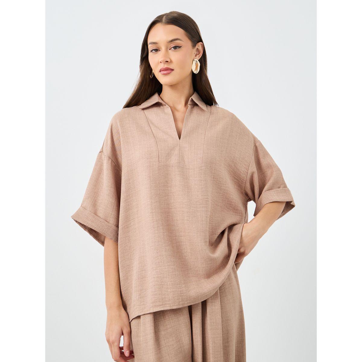 Amirah X Styli Oversized Short Sleeve Top and Wide Leg Pants Modest Set-women-clothing-coordsets-image-3