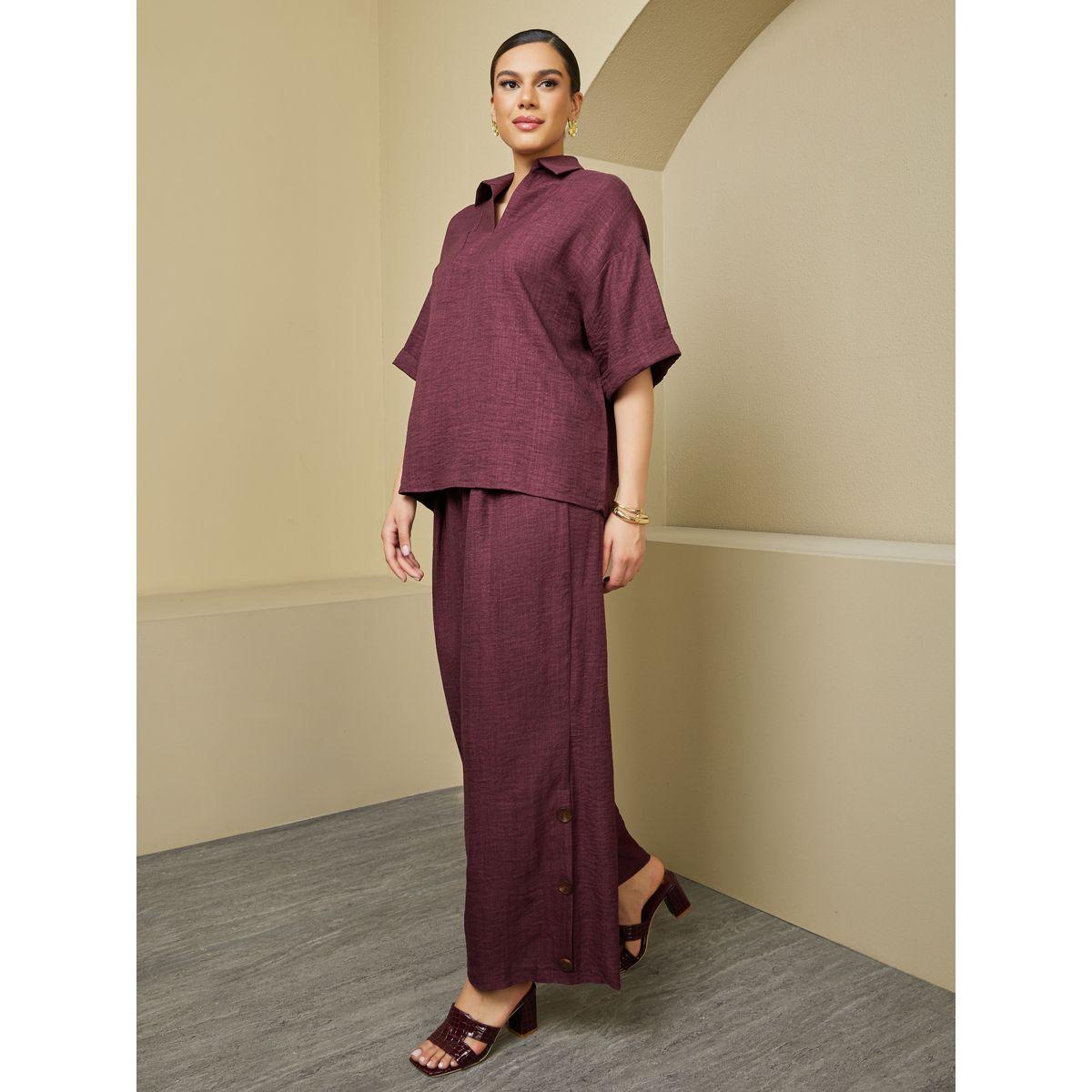Amirah X Styli Oversized Short Sleeve Top with Wide Leg Pants Modest Set-women-arabicclothing-sets-image-1