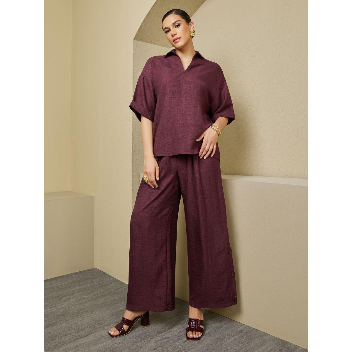 Amirah X Styli Oversized Short Sleeve Top with Wide Leg Pants Modest Set-women-arabicclothing-sets-image-2