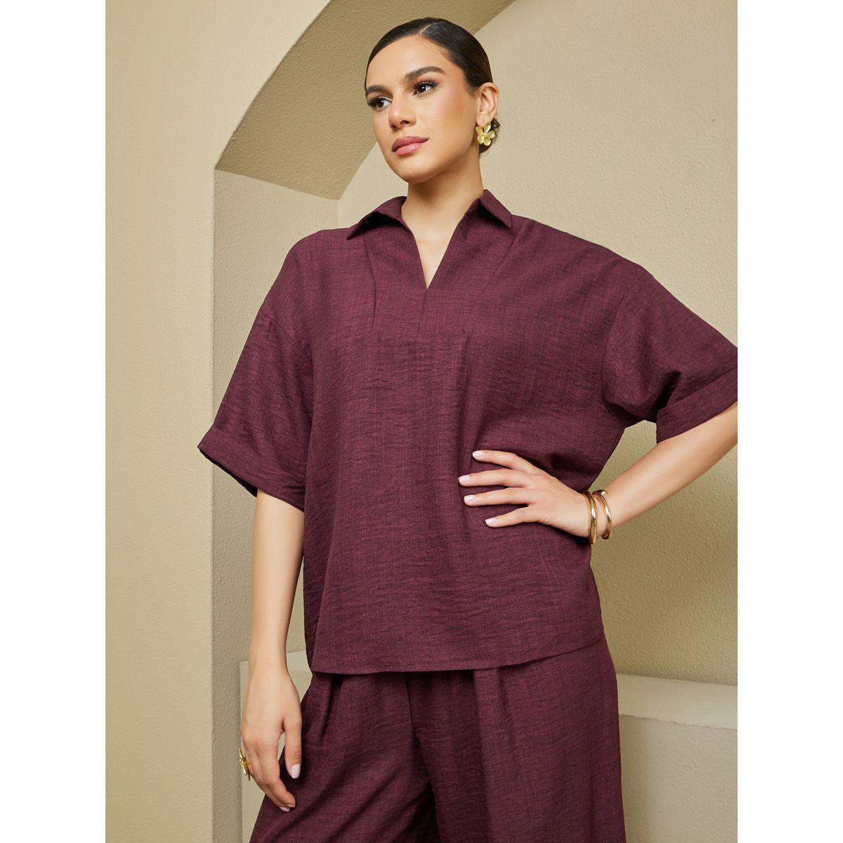 Amirah X Styli Oversized Short Sleeve Top with Wide Leg Pants Modest Set-women-arabicclothing-sets-image-3