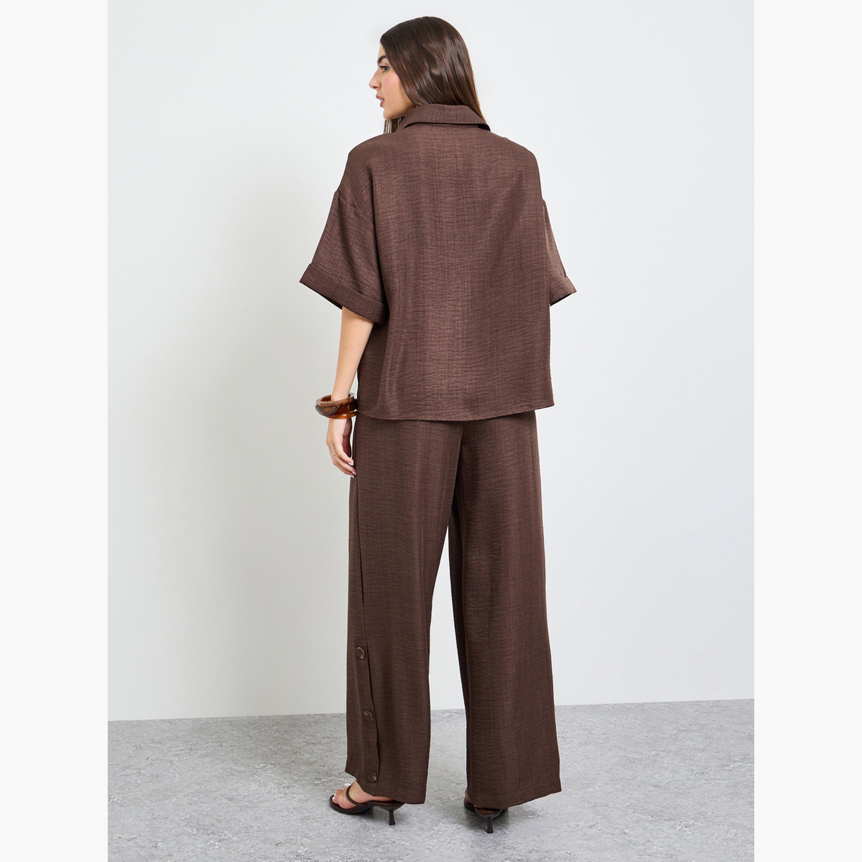 Amirah X Styli Brown Oversized Top and Wide Leg Pants Modest Set-women-clothing-coordsets-image-4