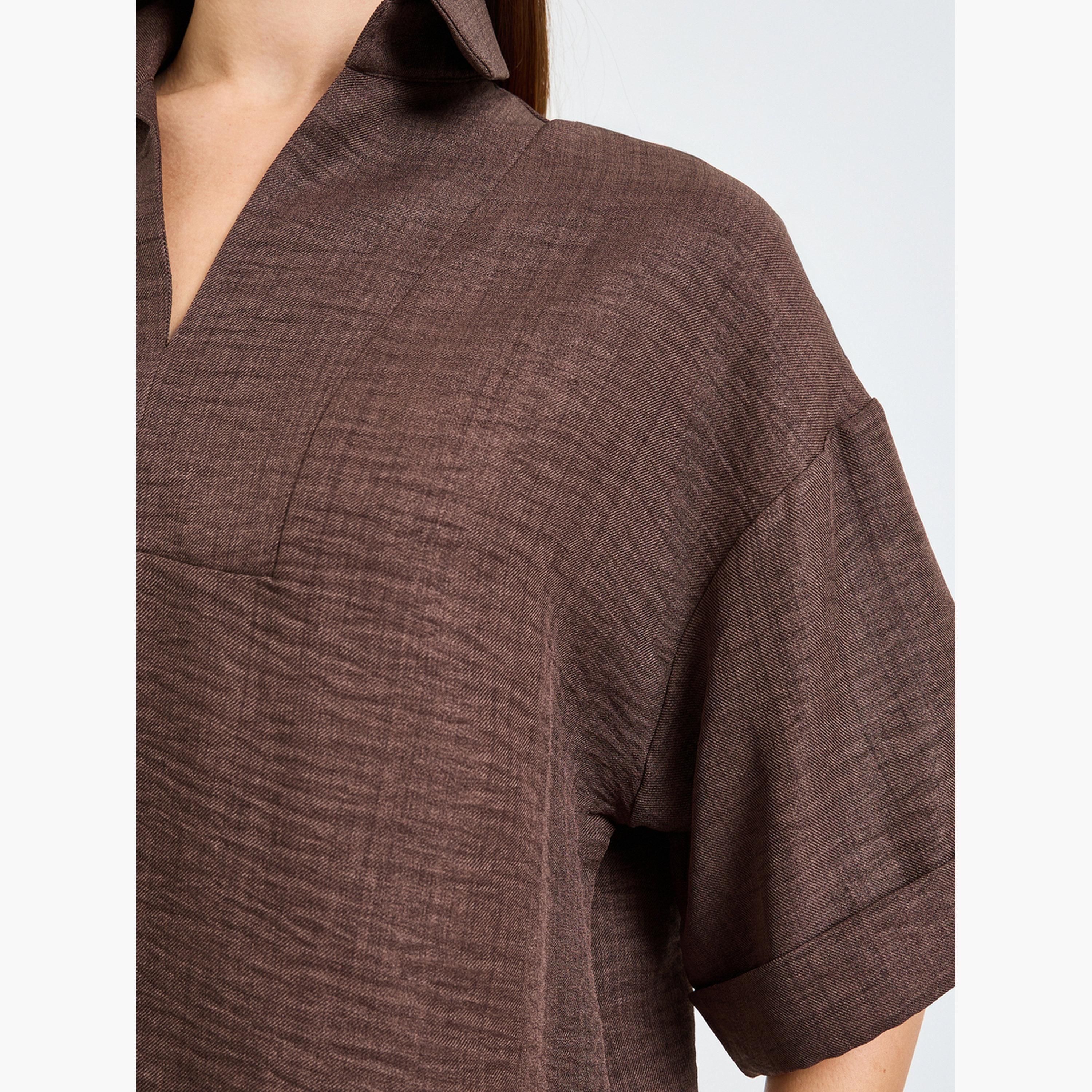 Amirah X Styli Brown Oversized Top and Wide Leg Pants Modest Set-women-clothing-coordsets-image-6