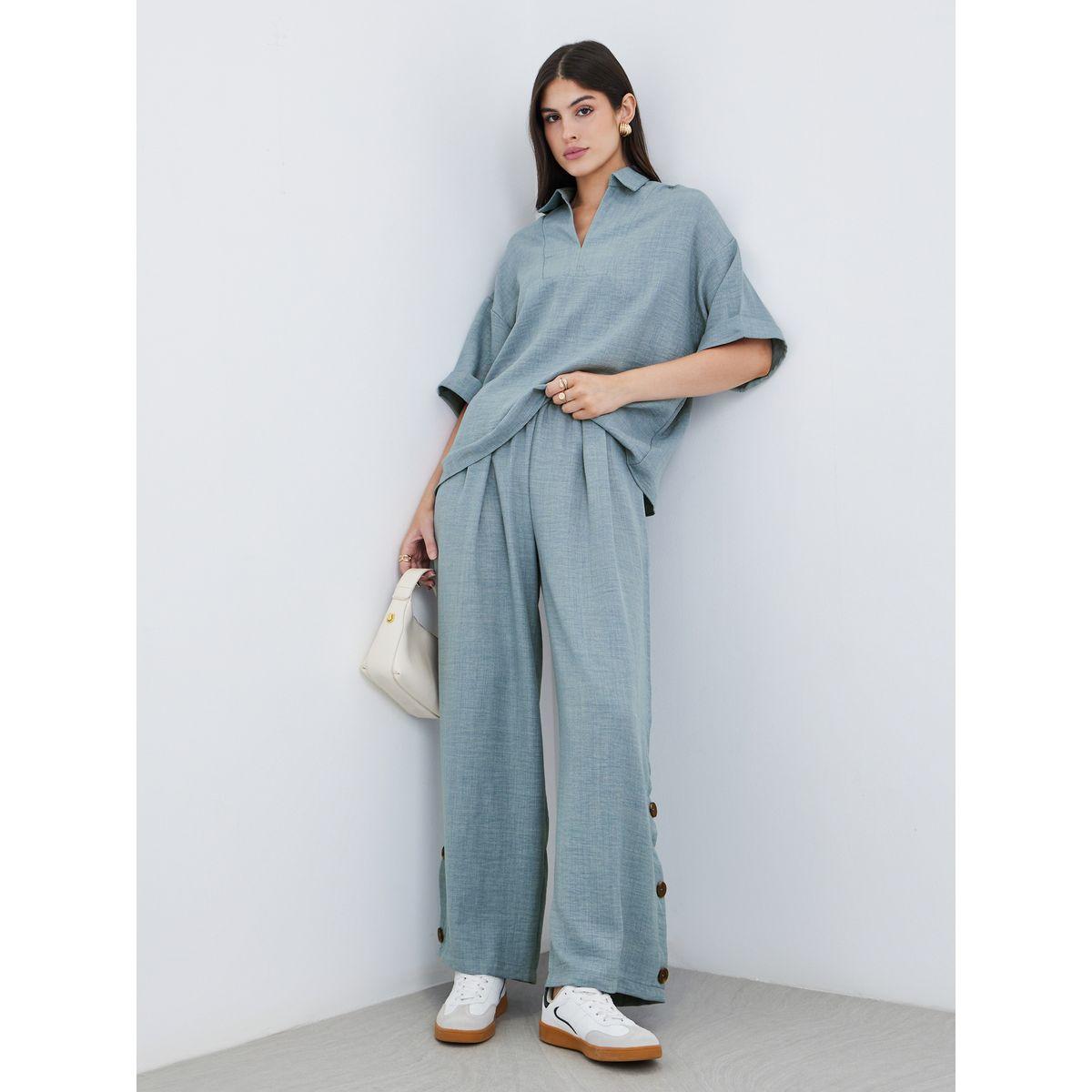 Styli Oversized Short Sleeve Top and Wide Leg Pants Modest Set-women-arabicclothing-sets-image-1