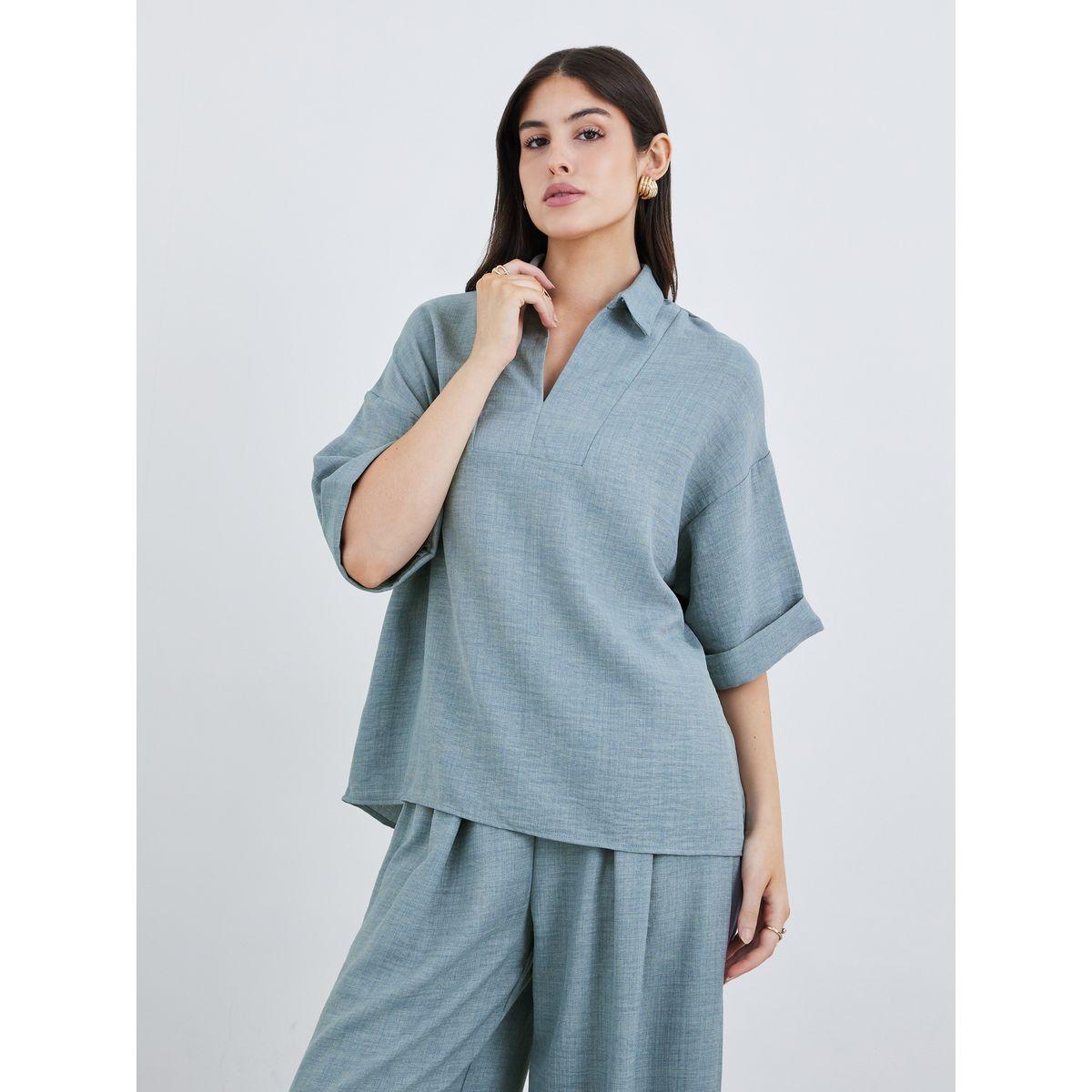 Styli Oversized Short Sleeve Top and Wide Leg Pants Modest Set-women-arabicclothing-sets-image-2