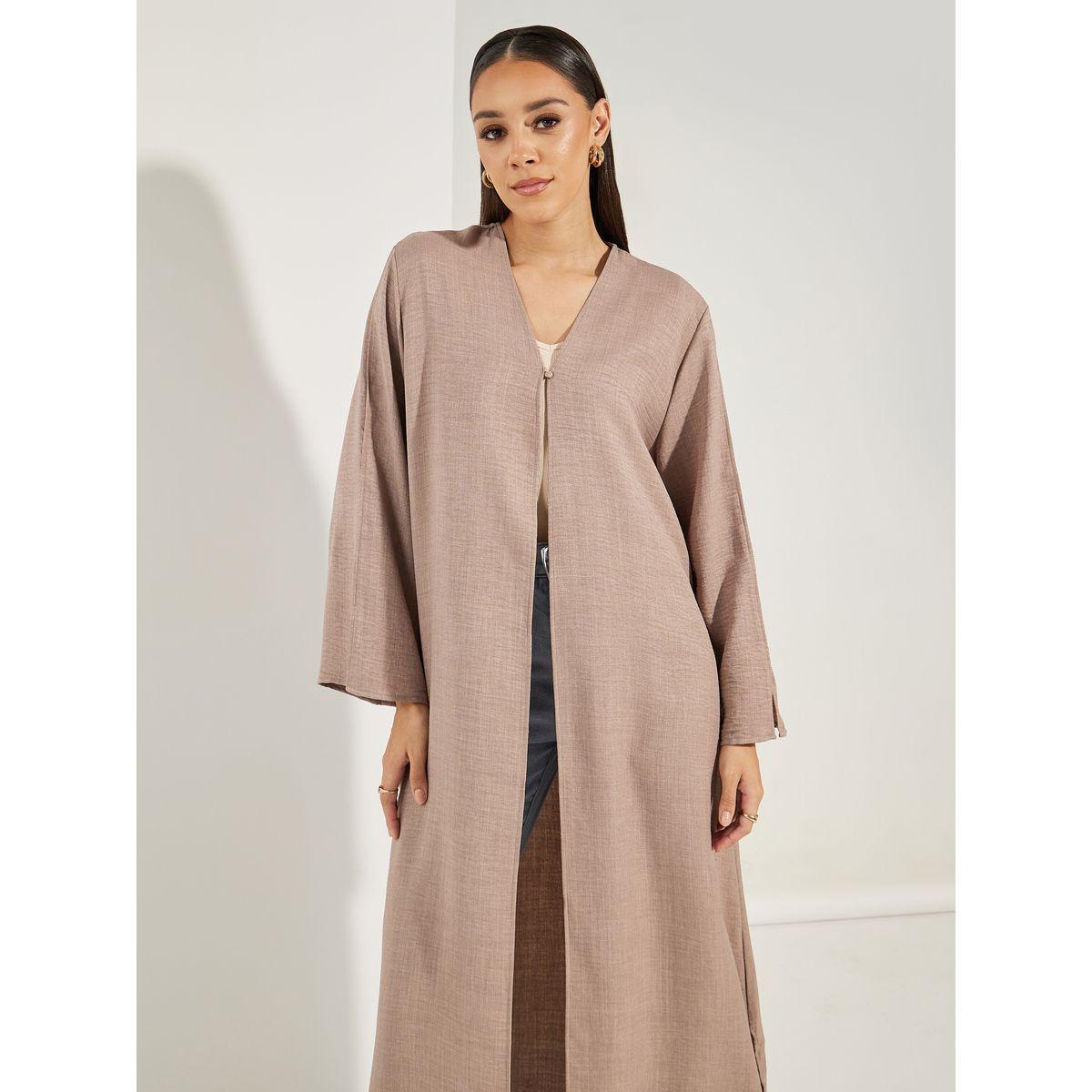 Styli Denim Look Abaya with Slit Sleeve Detail-women-arabicclothing-abayas-image-2