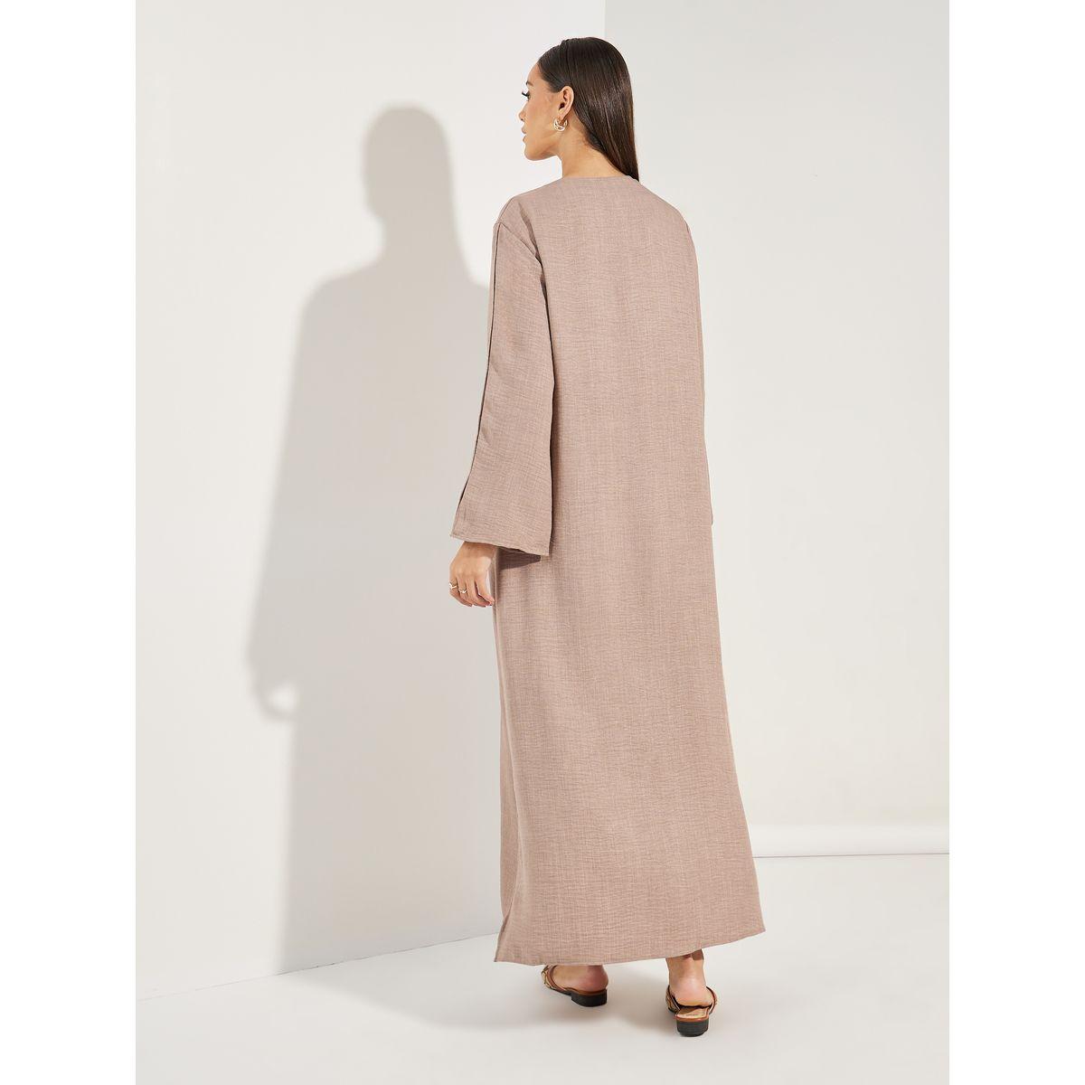 عباية بمظهر الدنيم مع اكمام مزينة بشق-women-arabicclothing-abayas-image-4