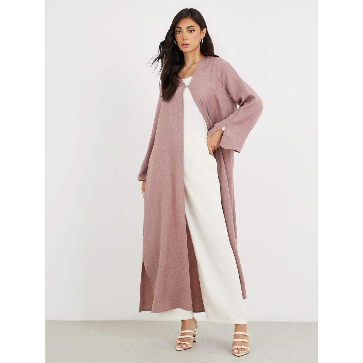Styli Slit Sleeve A-Line Abaya with Button Detail-women-arabicclothing-abayas-image-1