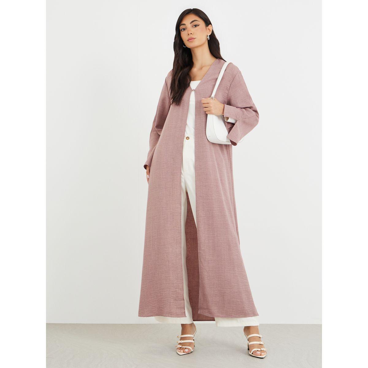 Styli Slit Sleeve A-Line Abaya with Button Detail-women-arabicclothing-abayas-image-2