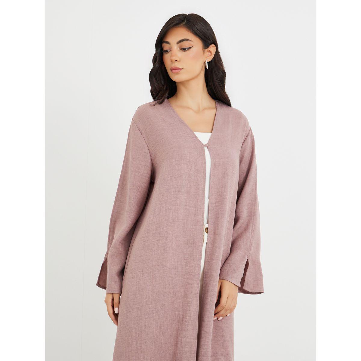Styli Slit Sleeve A-Line Abaya with Button Detail-women-arabicclothing-abayas-image-3