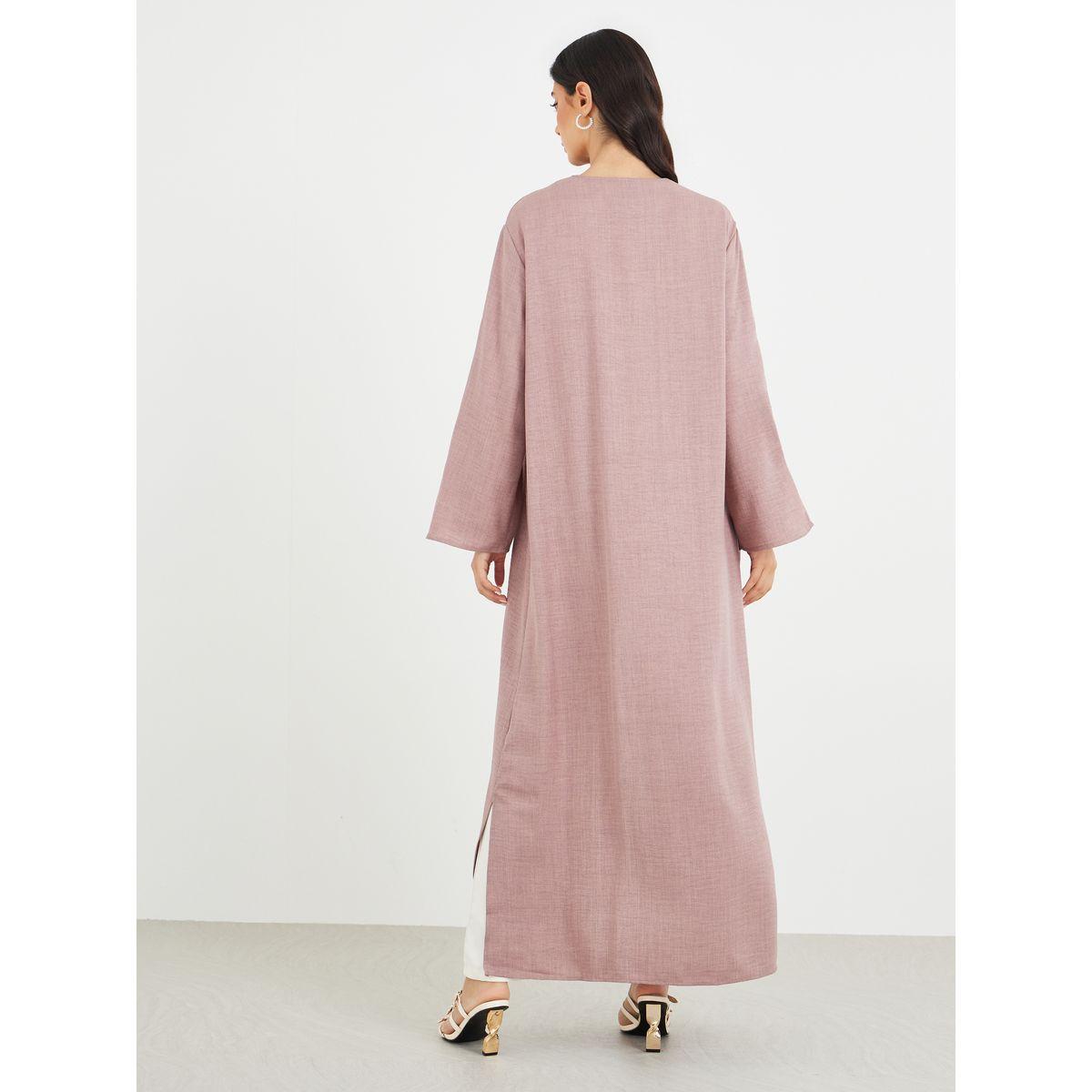 Styli Slit Sleeve A-Line Abaya with Button Detail-women-arabicclothing-abayas-image-5