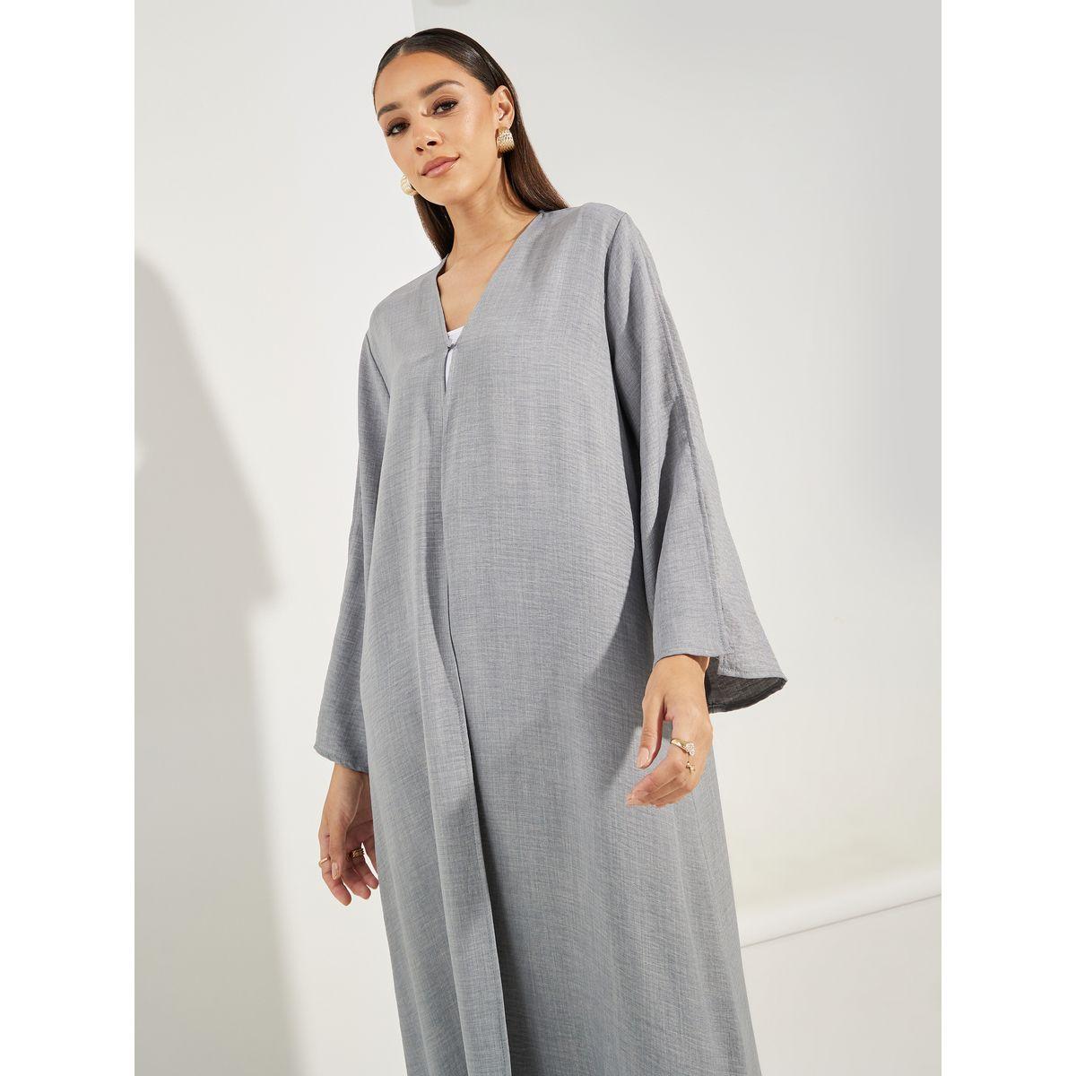 Styli Denim Look Abaya with Slit Sleeve Detail-women-arabicclothing-abayas-image-2