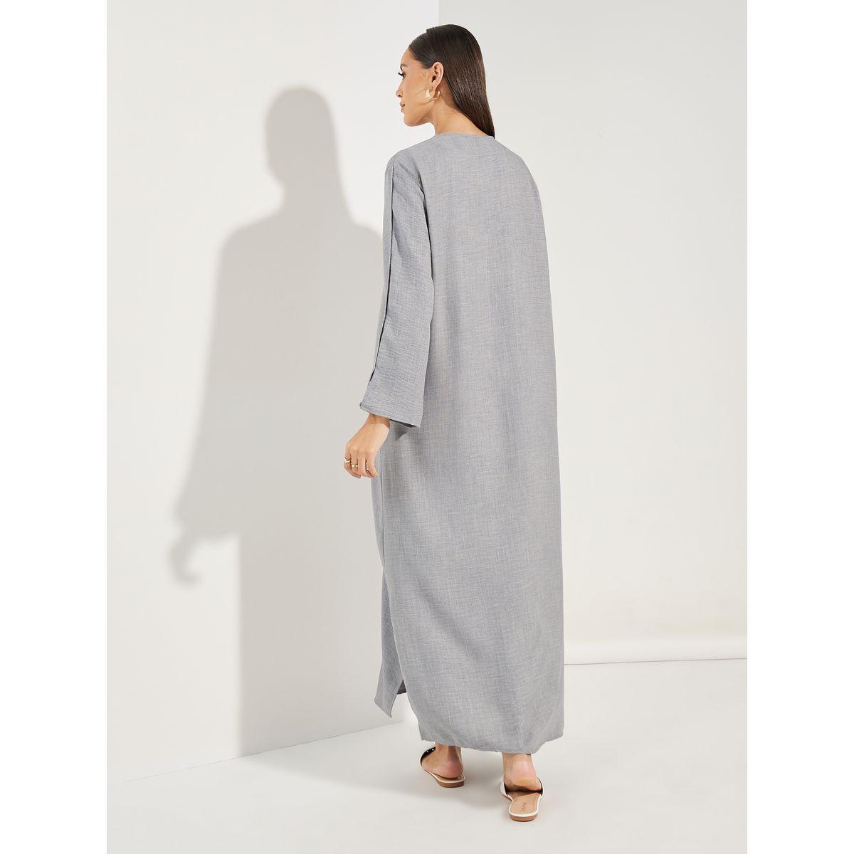 عباية بمظهر الدنيم مع اكمام مزينة بشق-women-arabicclothing-abayas-image-4