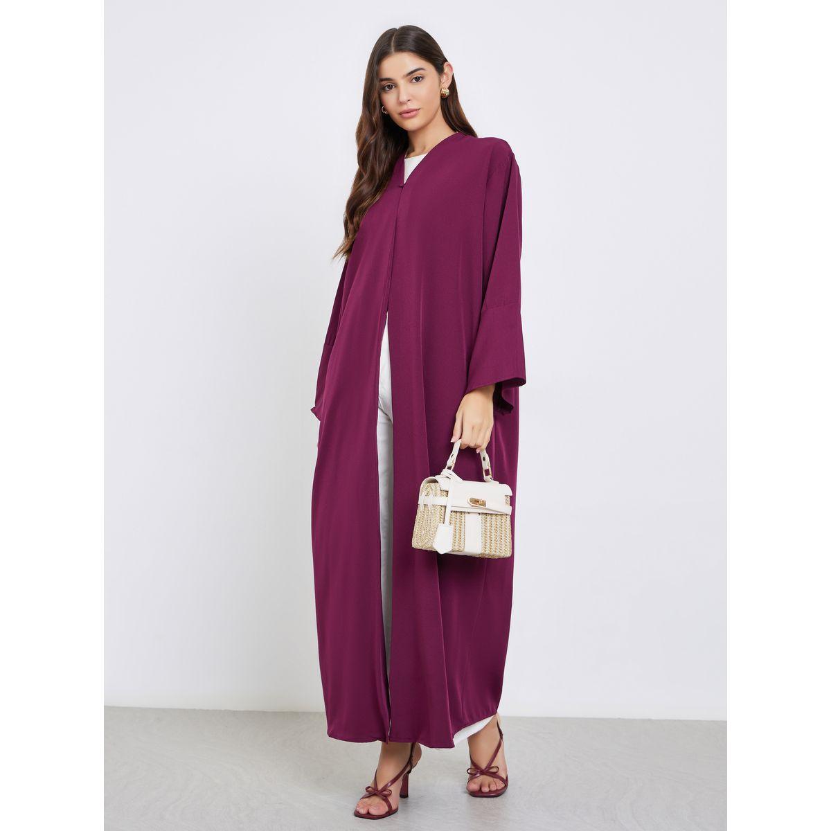 Styli Textured Abaya with Button Loop Closure-women-arabicclothing-abayas-image-1