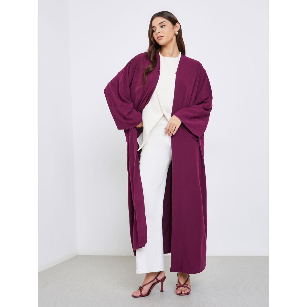 Styli Textured Abaya with Button Loop Closure-women-arabicclothing-abayas-image-2