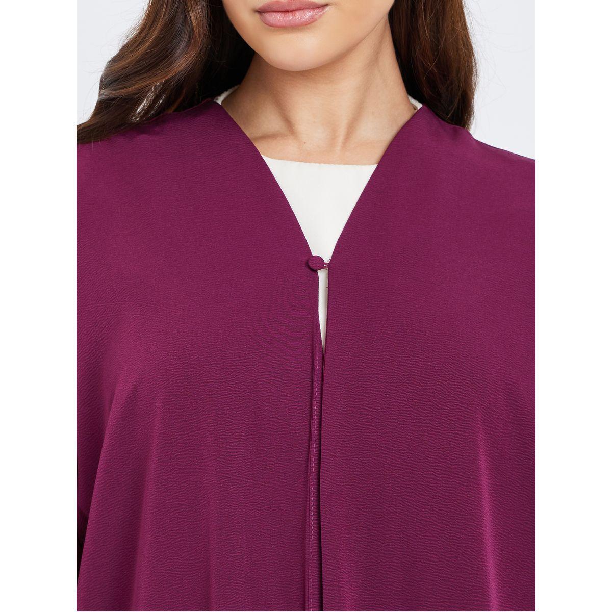 Styli Textured Abaya with Button Loop Closure-women-arabicclothing-abayas-image-3