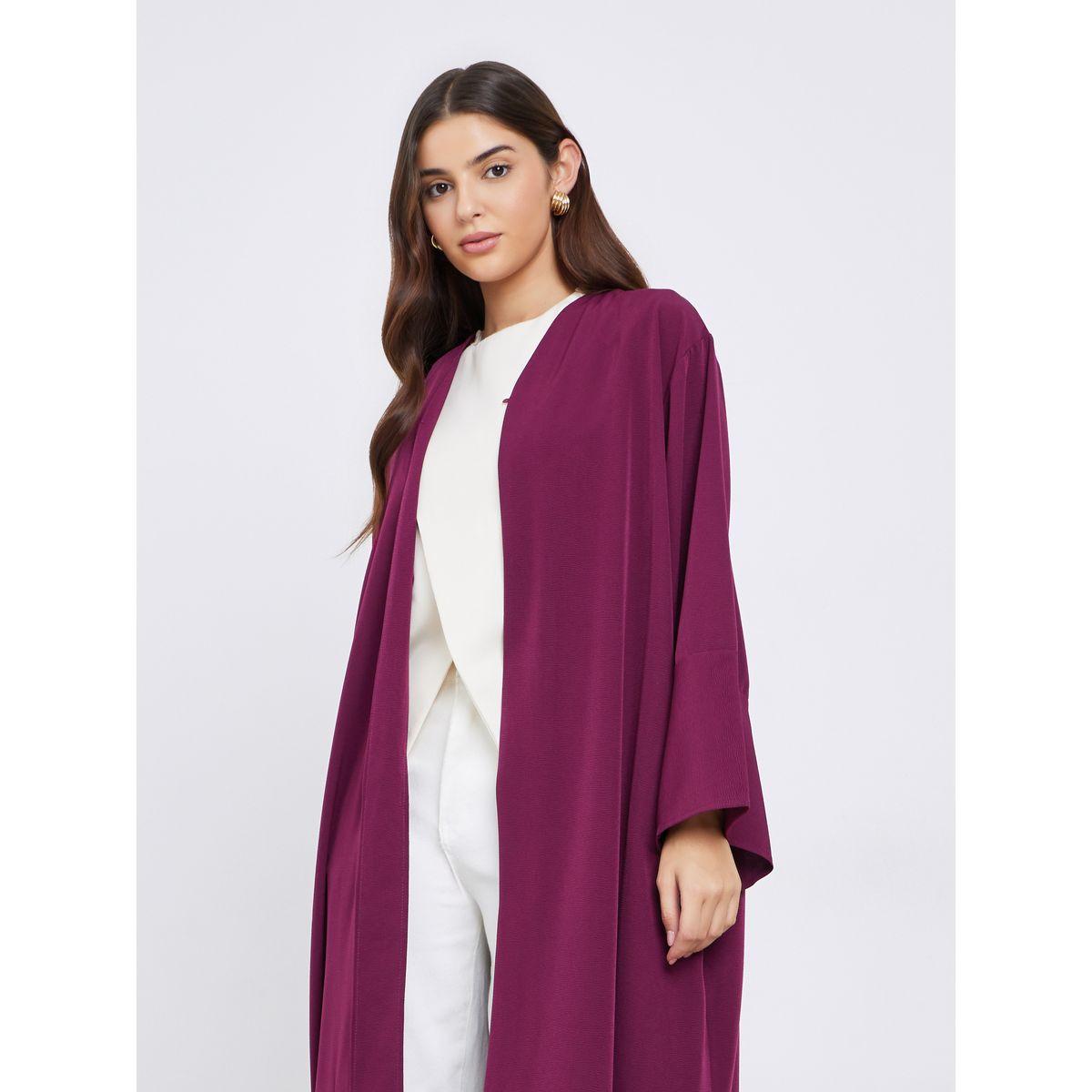 Styli Textured Abaya with Button Loop Closure-women-arabicclothing-abayas-image-4