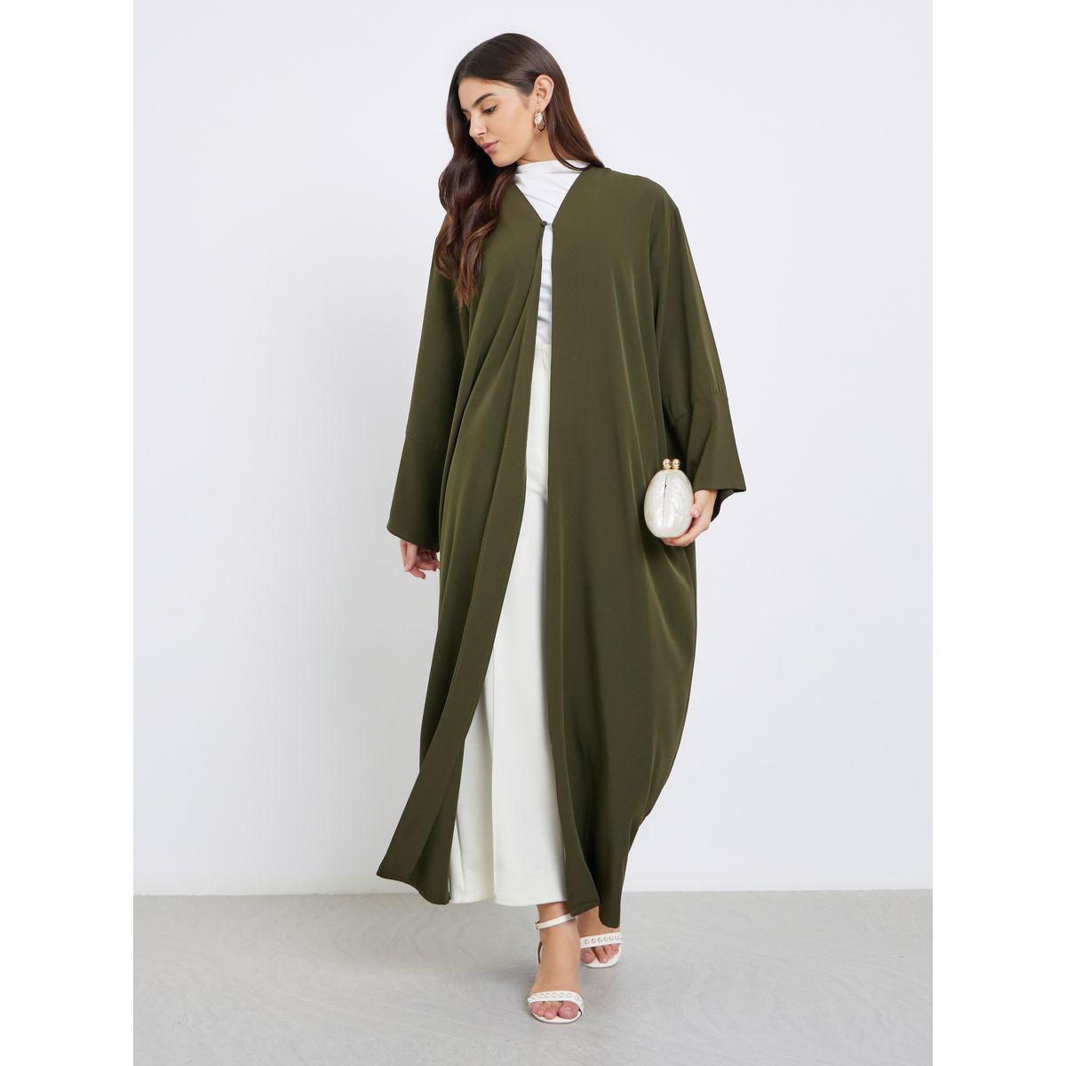 عباية بتفاصيل بارزة الملمس مع زر للإغلاق-women-arabicclothing-abayas-image-4
