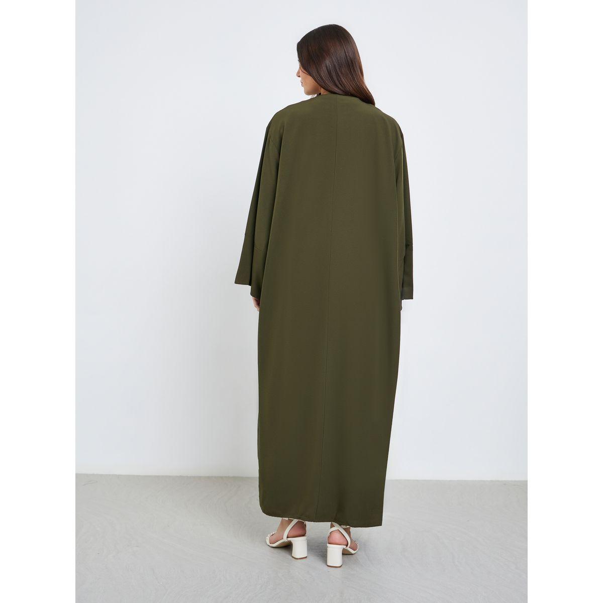 Styli Textured Abaya with Button Loop Closure-women-arabicclothing-abayas-image-5